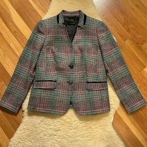 Talbots Aberdeen wool blend green pink plaid blazer